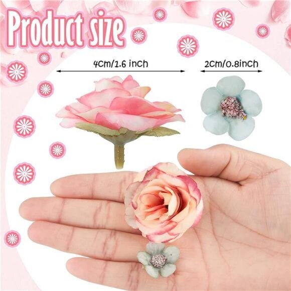 174 Pieces Mini Flower Heads Silk Daisy Rose Head Flowers, 2 cm and 4 cm - Picture 3 of 6